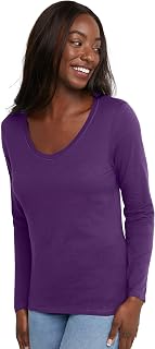 Hanes Women's Originals Long Sleeve Cotton T-Shirt, Lightweight Crewneck Tee, Modern Fit