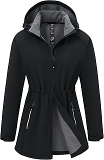 MoFiz Womens Waterproof Softshell Jacket Long Hooded Windbreaker