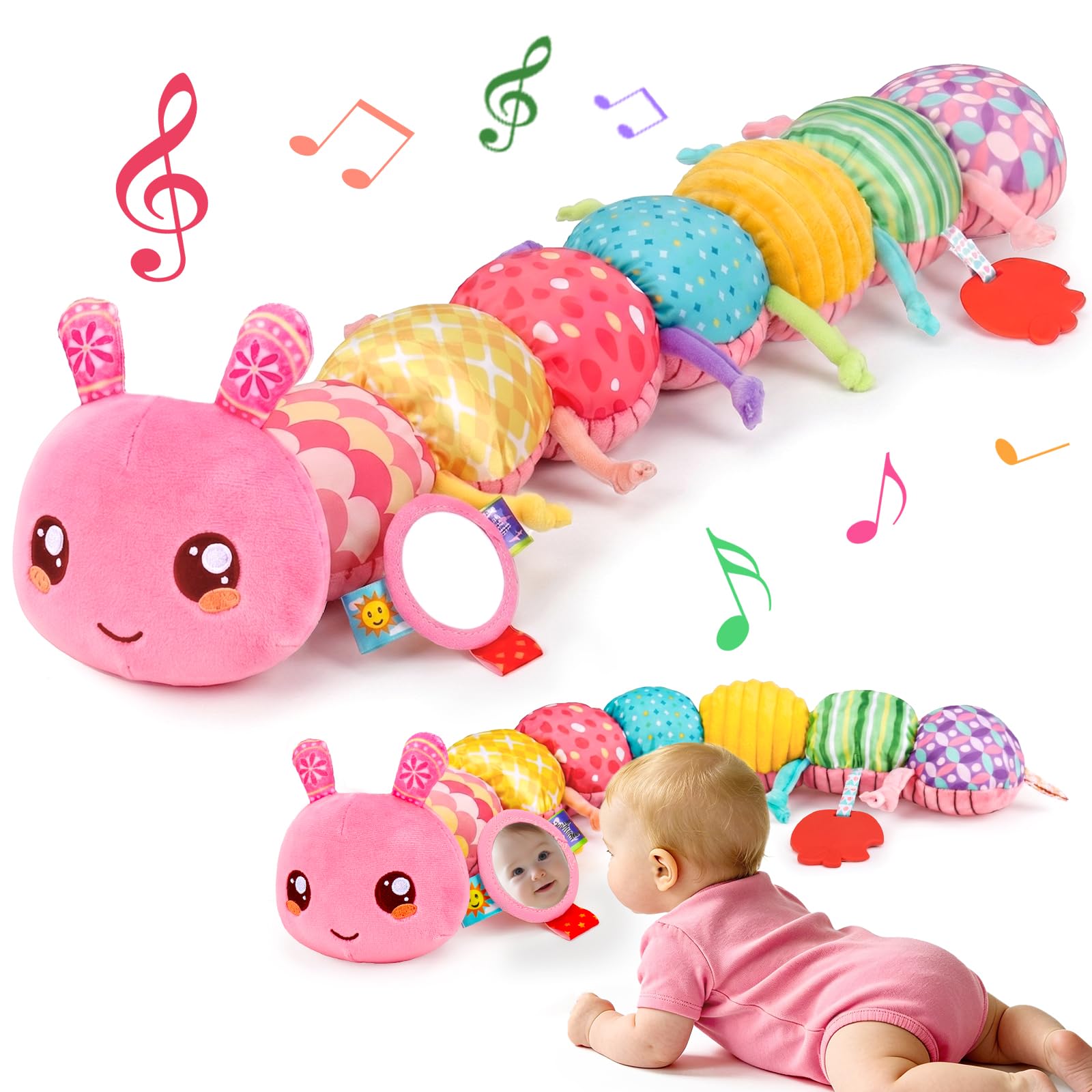 Baby Sensory Toys 0-6 Months Musical Stuffed Caterpillar Tummy Time Toys | Monte
