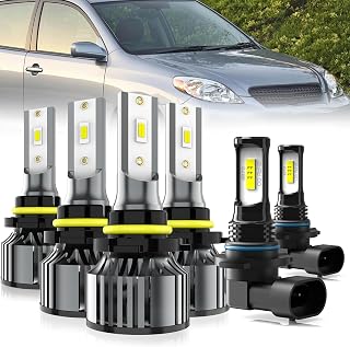 LED Headlight Bulbs Compatible With Toyota Matrix 2003-2008,9005 High Beam + 9006 Low Beam + 9006 LED Fog Light Bulb,6500K White,Plug and Play,Pack of 6