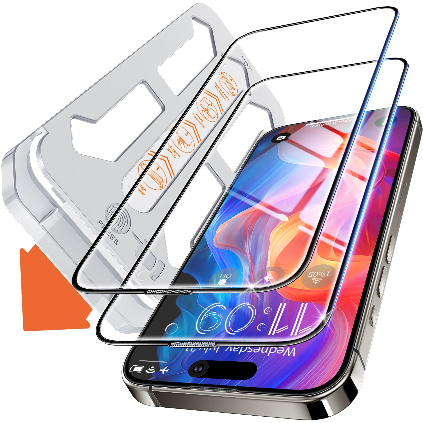 Tentoki for iPhone 15 Pro Max Screen Protector, 1:1 Full Coverage, HD Clear