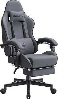 Dowinx Ergonomic Fabric Gaming Chair with Spring Cushion, Gaming Chair with Headrest, Lumbar Support and Footrest, Supports 150 kg, Ideal for Gaming and Office​, Grey