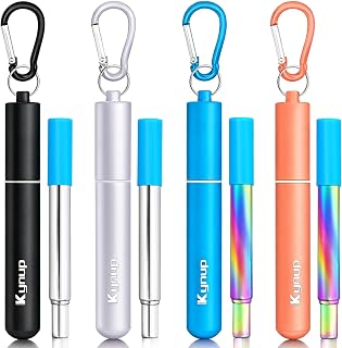 Kynup Reusable Collapsible Metal Straws, Cruise Ship Essentials (4Pack) | Travel Drinking Straws, Cruise Must Haves, Portable Foldable Stainless Steel Straws with Cases, Silicone Tips for Gifts