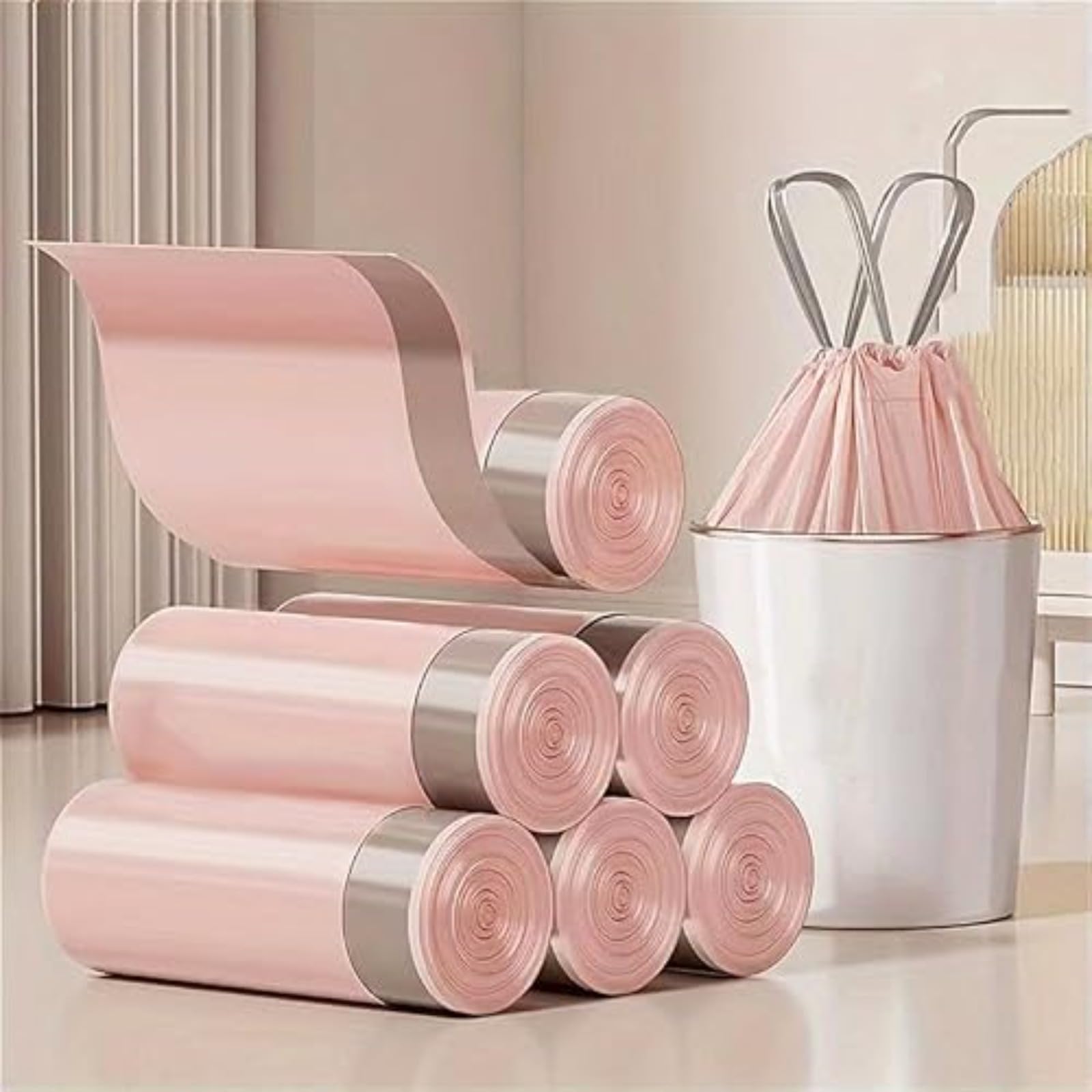 1 Roll/60 Pieces Extra Thick Durable Drawstring Trash Bags Large Portable Trash 