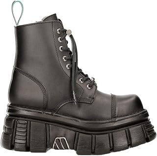 New Rock M-NEWMILI083-VS2 VEGAN BOOTS Combat Black Leather Platform Biker Shoes
