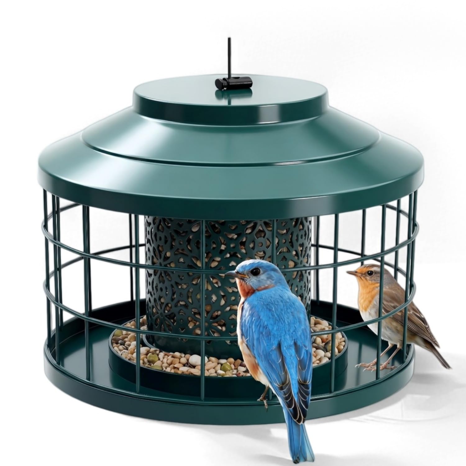 Outdoor Hanging Metal Bird Feeder, Squirrel & Pigeon Proof, Weather Resistant Fe