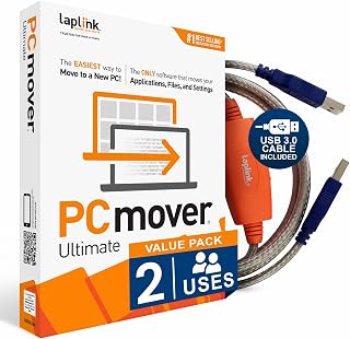 Laplink PCmover Ultimate 11 - Migration of your Applications, Files and Settings from an Old PC to a New PC - Data Transfer Software - With Optional Ultra-High-Speed USB 3.0 Transfer Cable - 2 License