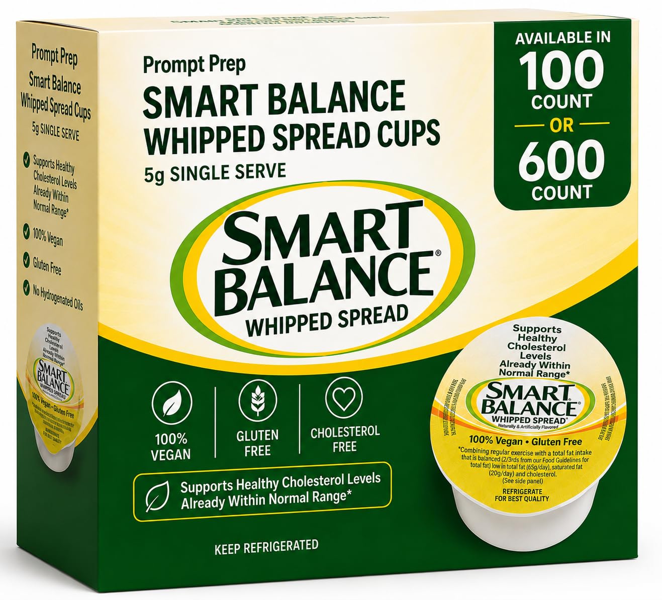 Prompt Prep Smart Balance Whipped Spread Cups, 5g Single Serve – 100 Count Box |