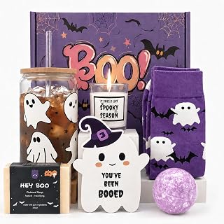 MHSMHL Boo Basket Stuffers for Women, Halloween Gifts for Women | Cute Halloween Boo Basket for Teens Girls Her Sister Friend Adults With Spooky Glass Cups