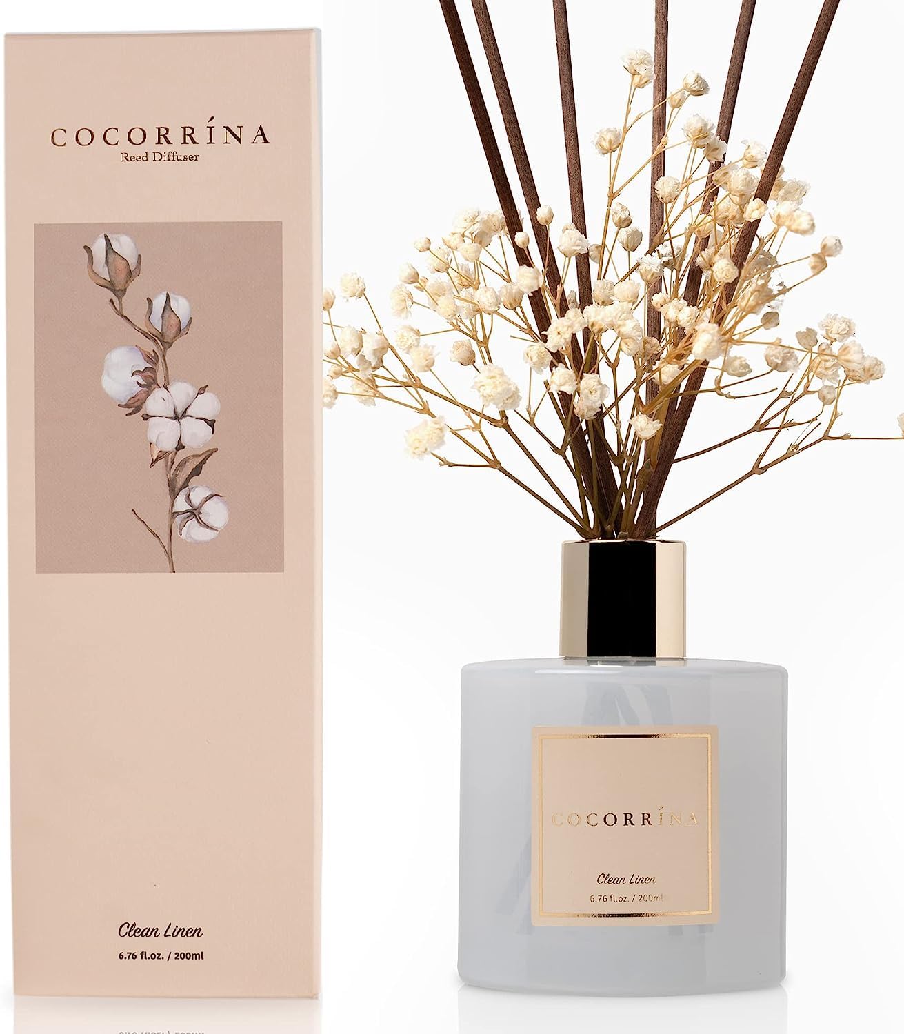 COCORRÍNA Reed Diffuser Set, 200ml Clean Linen Scented Diffuser with Sticks Home