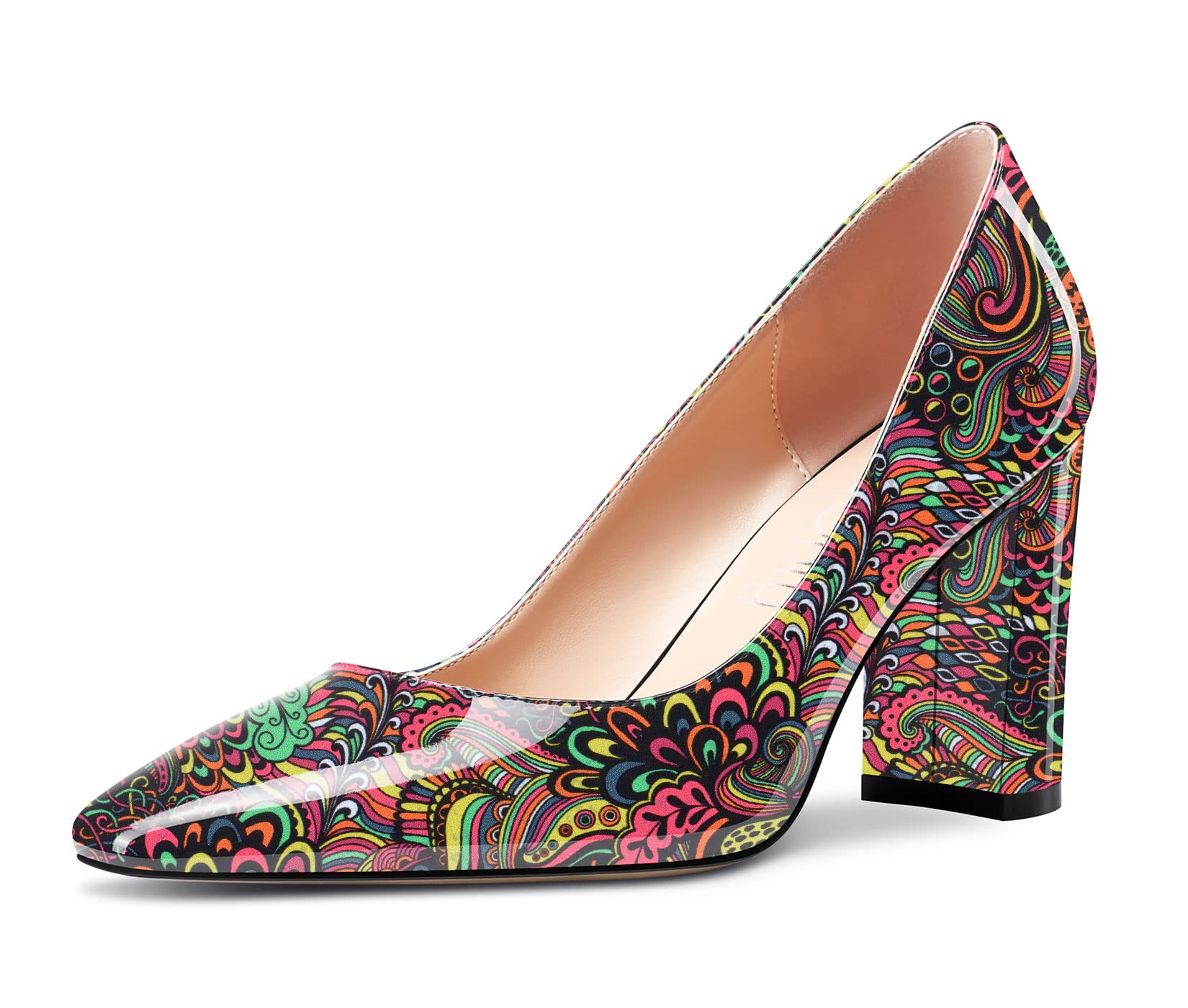 NobleOnly Women's High Chunky Wide Heel Square Closed Toe Slip-on Pumps Classic 