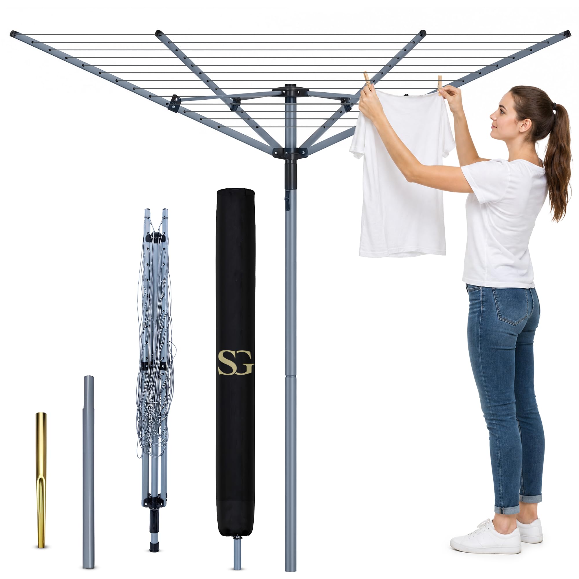 SG 4 Arm 60m Rotary Washing Line Outdoor, Heavy Duty Large Clothes Rotating Aire