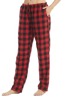 YUSHOW 1-2 Pieces Pants Pyjamas Women Long Cotton Flannel Plaid Sleep Soft Leisure Clothes Bottom Pajamas with Pockets and Drawstring Winter