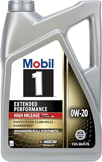 Mobil 1 Extended Performance High Mileage Full Synthetic Oil 0W-20, 5 Quart | 20,000-Mile Protection | High Mileage Defense | Triple Action Formula