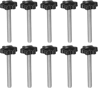Pack of 10 Star Shaped Knobs M8 x 70mm 304 Stainless Steel Threaded 32mm Plastic 6 Star Heads for Hand Tightening Thumbscrews Handle Clamping Black