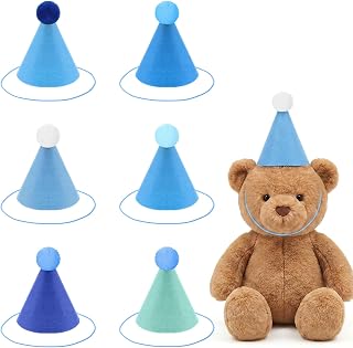 Stuffed Animal Party Hats Felt Mini Party Hats for Stuffed Animals | Cone Small Birthday Hats For Stuffed Animals with Pom Poms Polka Dot Gingham for Dog Cat Birthday Decoration