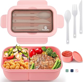 Sinnsally Lunchbox mit Fächern,1250ml Brotdose Bento Box Erwachsene,Lunch Box mit Besteck Vesperbox Brotzeitbox Brotbox,Auslaufsicher Essensbox Jausenbox,Frühstücksbox Vesperdose (Rose)