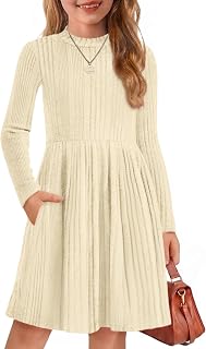 Arshiner Girls Dresses Long Sleeve A Line Knit Sweater Dress with Pockets