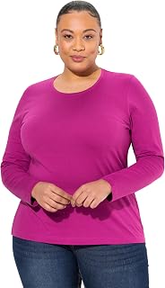 Ulla Popken Women's T-Shirt Plus Size Plus Size Plus Size Slim T-Shirt Round Neck Long Sleeve, Forest Fruits, 58-60