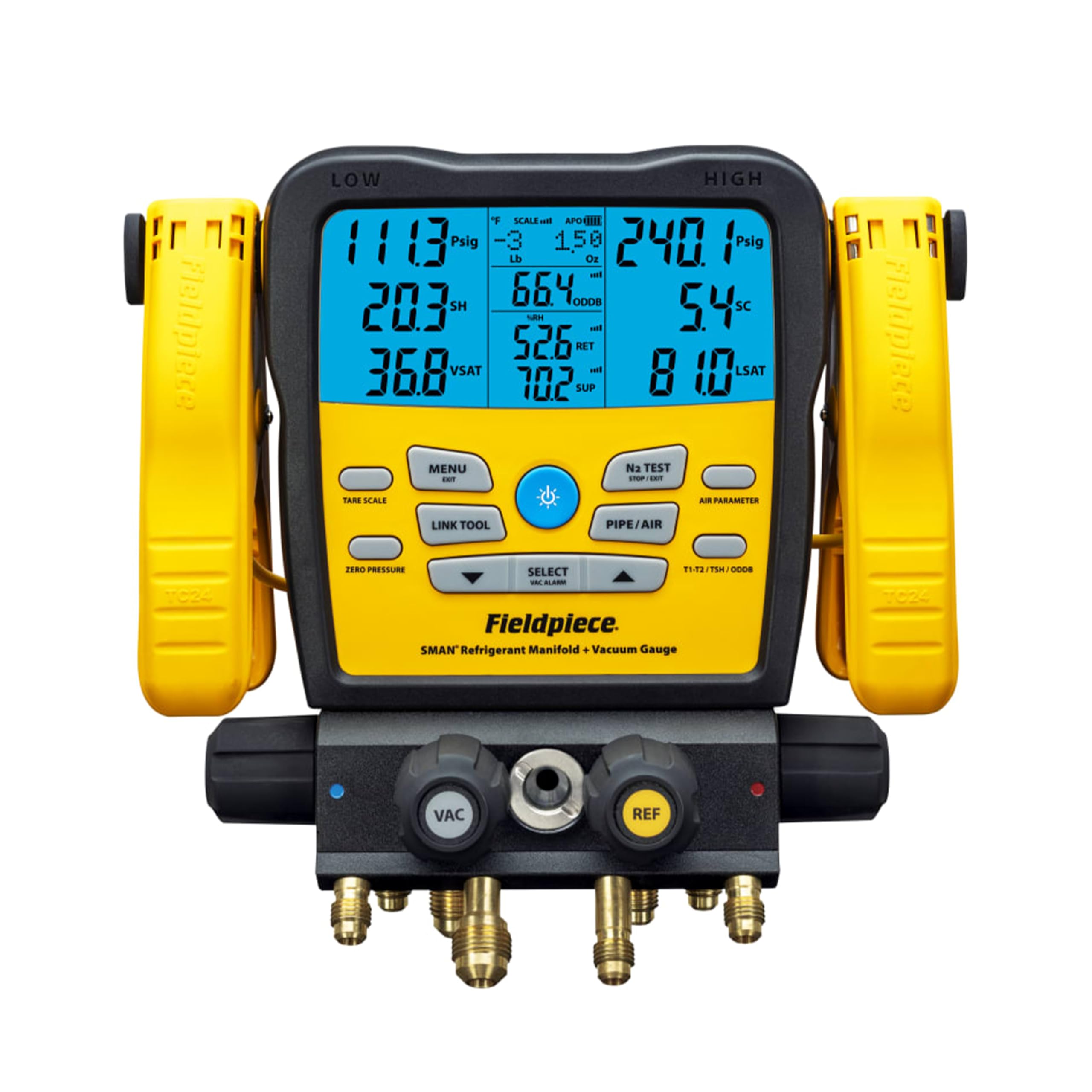 Fieldpiece SM482V Wireless 4-Port SMAN Refrigerant Manifold with Vacuum Gauge – 