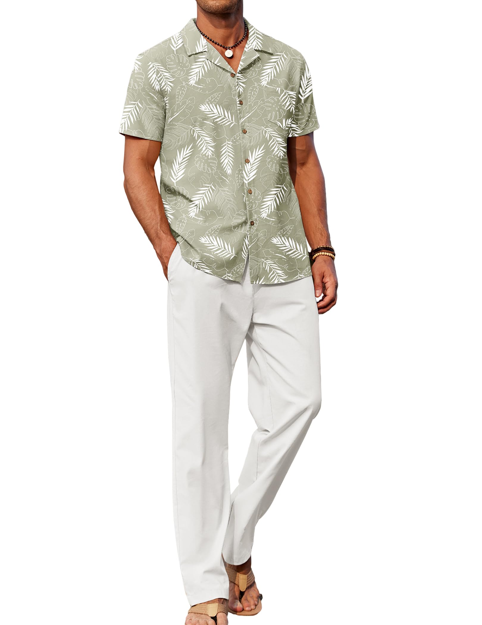 COOFANDY Men's Linen 2 Piece Outfits Button Down Shirt and Casual Loose Pants Se