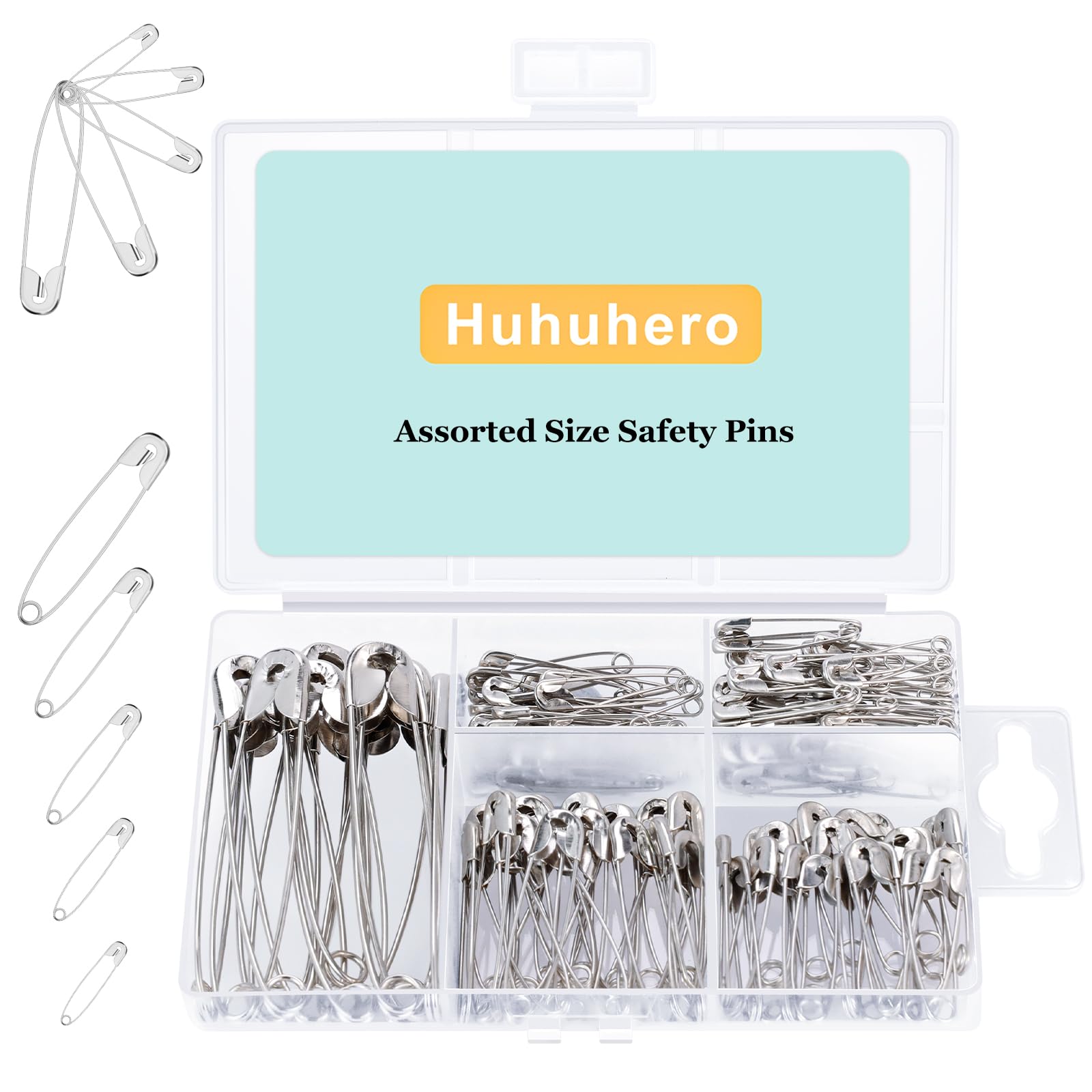 Huhuhero 160Pcs Safety Pins, Large &amp; Small Safety Pins for Clothes Sewing | 