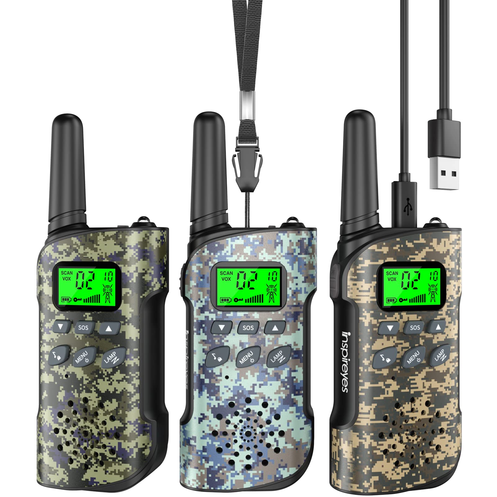 Inspireyes Kids Walkie Talkies, Rechargeable 3 Pack Long Range 2-Way Radios | To