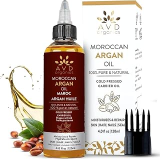 AVD Organics Argan Oil for Hair | 120ml – 100% Pure & Natural Moroccan Argan Oil | for Adult Hydration, Nourishing, Strengthening, | For Curly, Frizzy, Dry, Damaged Hair, Face, Skin, Scalp & Nails | – (4.05 fl oz) .