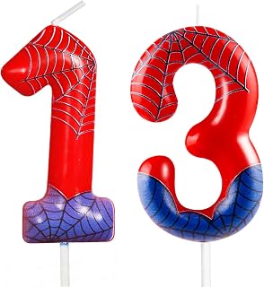 Red Blue Spider 13th Birthday Candles Number 9 Candle Cake Topper Spider Cartoon Themed Happy 13th Birthday Cake Decorations for Boys Girls Kids Party Supplies Spider Ornament Décor