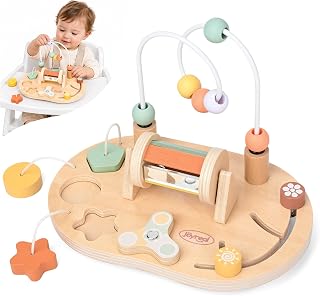 Joyreal Montessori Baby Toys 6-12 Months - Wooden High Chair Suction Toy | 5 in 1 Baby Busy Board, Fine Motor Skills Toys for 1 Year Old, 6 9 12 Months Baby Boy Girl Shower Gifts, Toddler Travel Toy