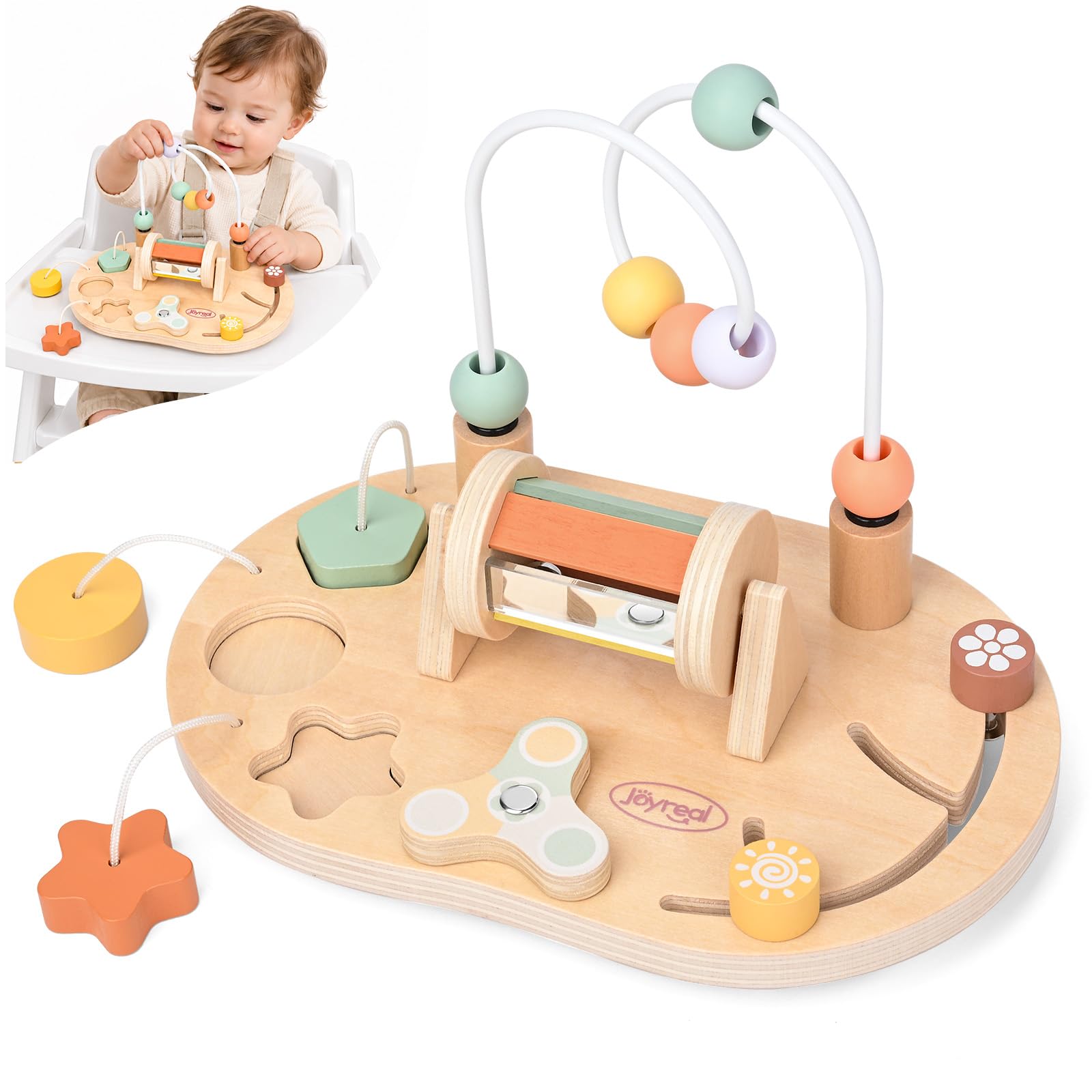 Joyreal Montessori Baby Toys 6-12 Months - Wooden High Chair Suction Toy | 5 in 