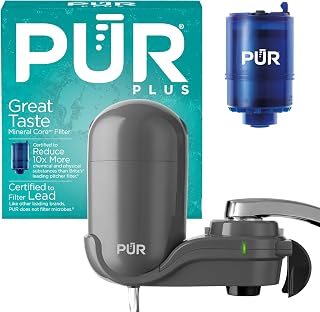 PUR Plus Faucet-Mount Water Filtration System, Lead-Reducing Filter, Grey | Easy Installation, 100-Gallon Capacity, Compatible with External Aerators