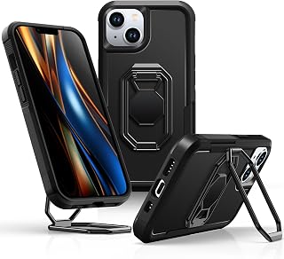 Shields Up for iPhone 13 Case with Stand (Two-Way Stand), 14 Phone Case with Double Ring Holder, Heavy Duty Shockproof Cover for iPhone 13/iPhone 14 - Black