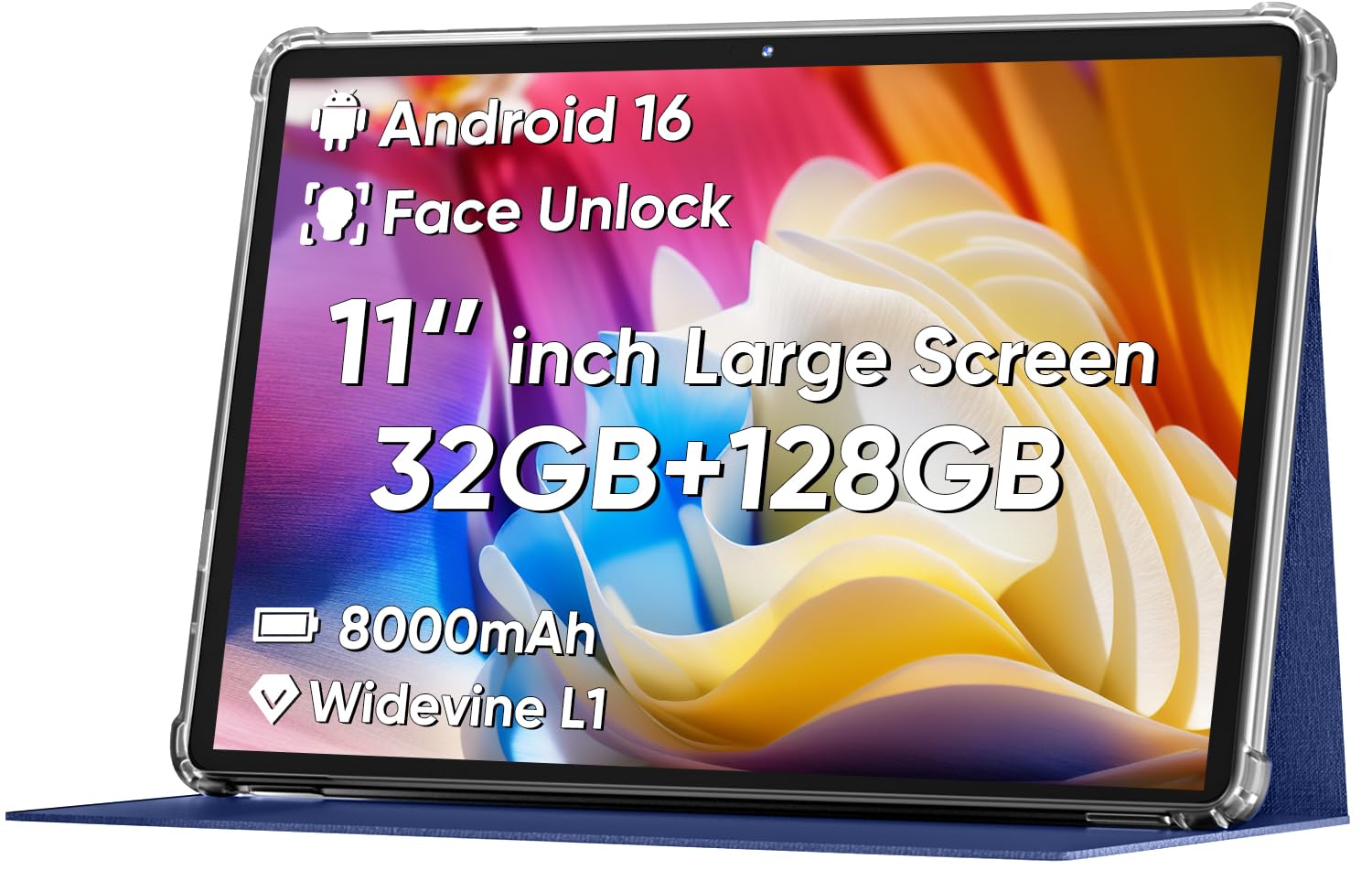 COLORROOM 2026 Android16 Tablet 11inch, Face Unlock, 18W Fast Charge,Blue | 32GB