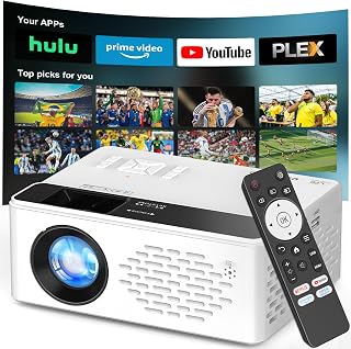 TMY Native 1080P Smart projector, Compatible Netflix/Prime Video/YouTube | Built in apps, Mini portable home theater, WiFi6 & 2-way Bluetooth, Compatible with Phone/PC/PS/Roku/TV Stick/DVD/HDMI/USB