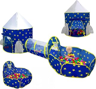 PigPigPen 3pc Kids Play Tent for Boys with Ball Pit, Crawl Tunnel, Princess Tents for Toddlers, Baby Space World Playhouse Toys, Boys Indoor& Outdoor Play House, Perfect Kid’s Gifts