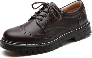 Women's Vintage Oxford Shoe,Perforated Lace-up Round Toe Leather Low Heel Brogues Shoe for Girls Ladies Women
