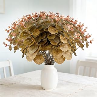40 Pcs Artificial Eucalyptus Bouquet with Brown Eucalyptus Stems for Wedding Flower Arrangements Home Decor