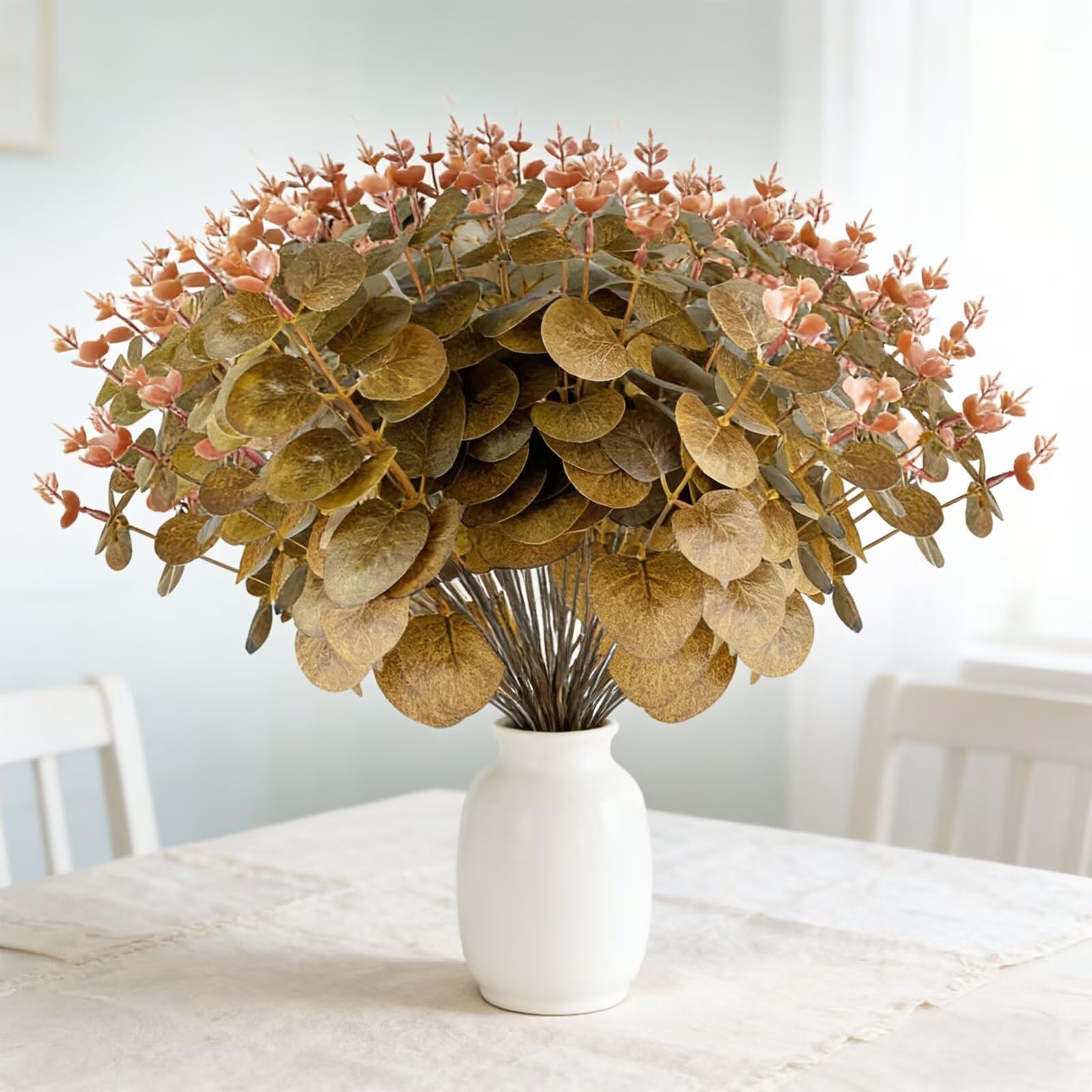 40 Pcs Artificial Eucalyptus Bouquet with Brown Eucalyptus Stems for Wedding Flo