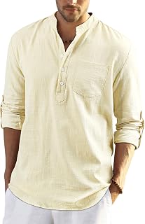 Enlision Mens Casual Cotton Linen Shirt Long Sleeve Button Down Summer Lightweight Henley Shirt Tops