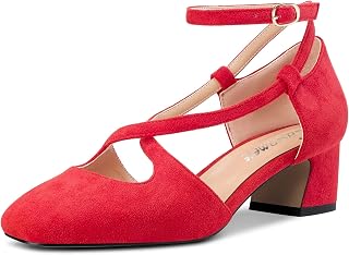Castamere Women's Mid Block Chunky Heel Square Toe Cross Straps Pumps Party Cute Shoes