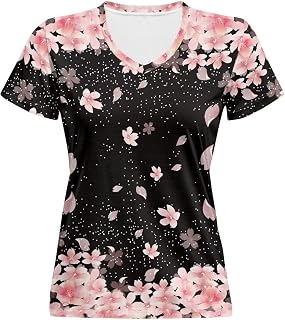 Women Summer Casual Short Sleeve V Neck T Shirts Plus Size Athletic T Shirts Graphic Tee Tops XS-5XL