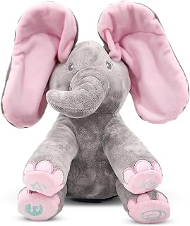 Dimple Kaia Peek-A-Boo Elephant, Interactive Singing Plush Toy, Moving Ears