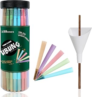 UBUNG Rainbow Cones 100 Pcs, King Size Colorful Pre Rolled Cones with Tips(5 Colors), 108mm Slow Type Rolling Papers, Including 1 Cone Loader And 1 Push Rod