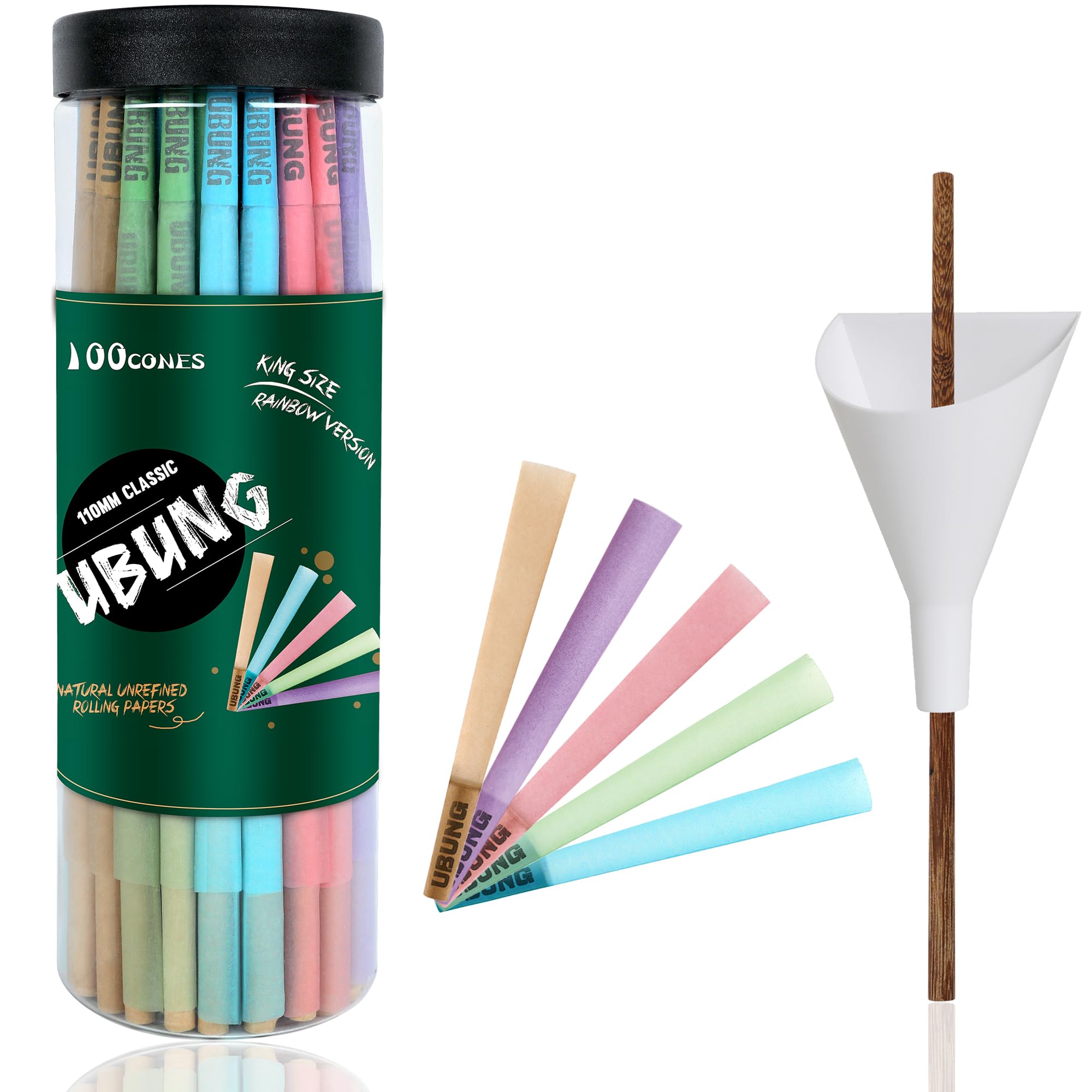 UBUNG Rainbow Cones 100 Pcs, King Size Colorful Pre Rolled Cones with Tips(5 Col
