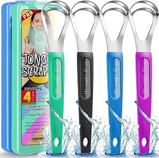 Cbiumpro 4 Pack Colorful Tongue Scraper Cleaner for Kids Adults | Double-Heads, Stainless Steel, Rustproof, Non-slip Grip, Travel Case, Effectively, Remove Bad Breath, Refresh Confidence