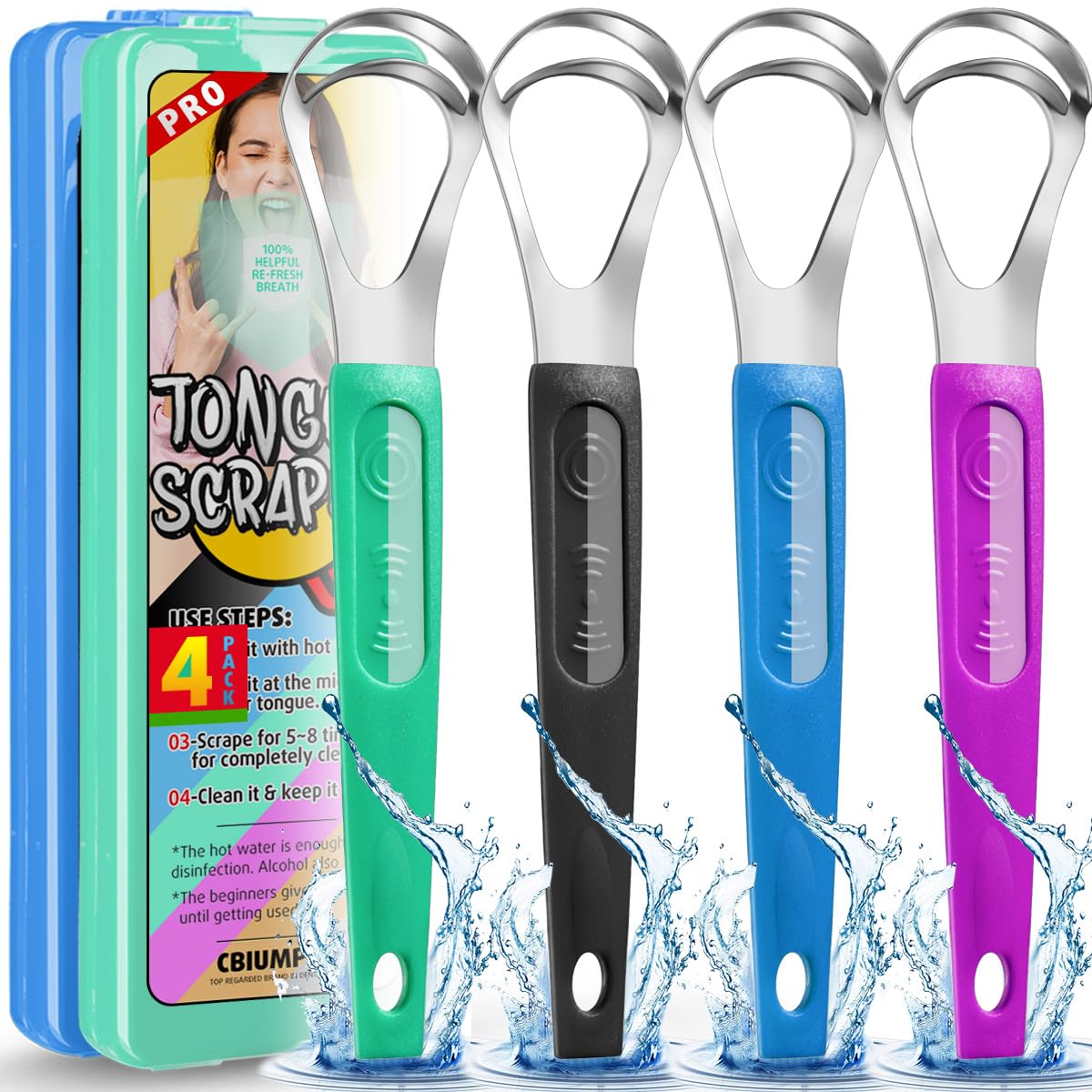 Cbiumpro 4 Pack Colorful Tongue Scraper Cleaner for Kids Adults | Double-Heads, 