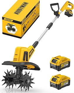 Alloyman 20V Cordless Tiller 360RPM Electric Garden with 2.0Ah Batteries & 2 Chargers Tilling 9" Width 6.6" Depth Garden Rotary Tiller for Lawn, Gardening, Soil Cultivation