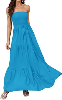 Women Strapless A Line Maxi Dress Tube Top Backless Casual Dress