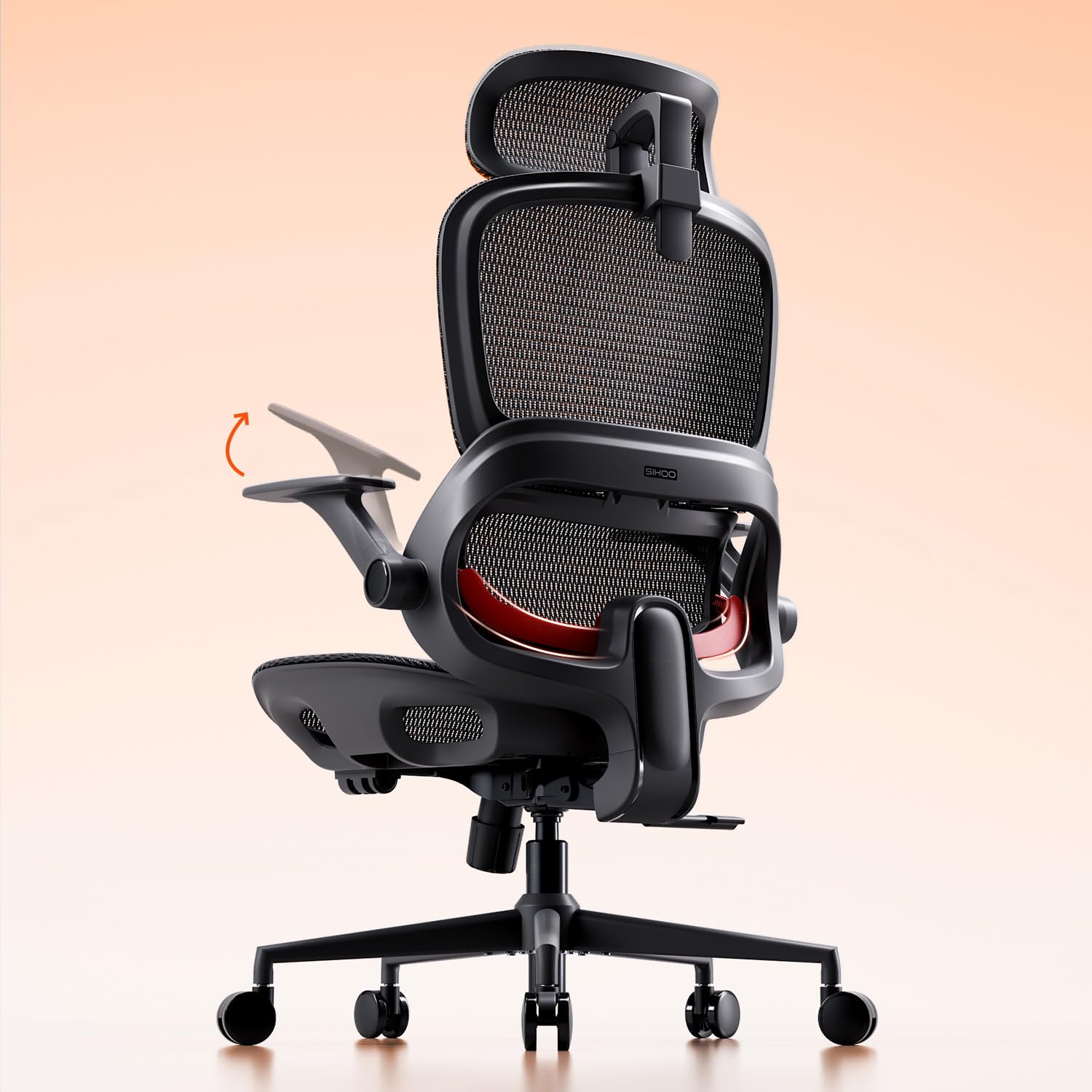 SIHOO B100 Office Chair Mesh Adjustable Lumbar Support, 136 kg, Black